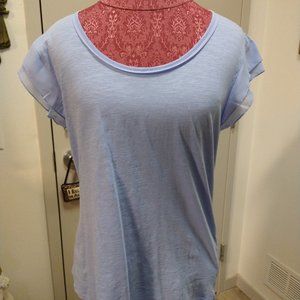 New Style & CO. Passion Blue Scoop Neck Tee With Flutter Sleeves Woman's Size L